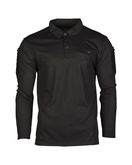 Bluză Polo Tactică Mil-Tec Quick Dry cu Mânecă Lungă – Poliester, Neagră