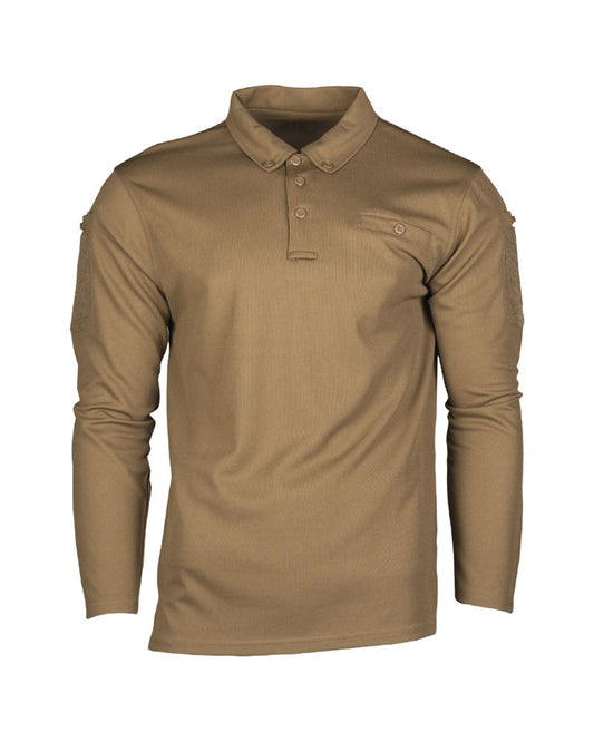 Bluză Polo Tactică Mil-Tec QuickDry – Mânecă Lungă, Dark Coyote