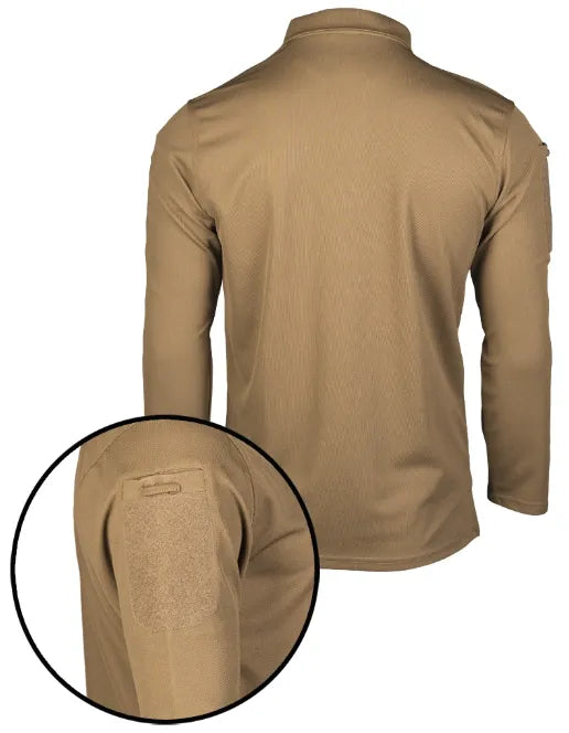 Bluză Polo Tactică Mil-Tec QuickDry – vedere din spate și detaliu buzunar pe mânecă