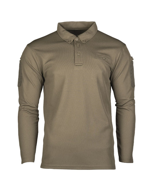Bluză Polo Tactică Mil-Tec QuickDry – Mânecă Lungă, Oliv