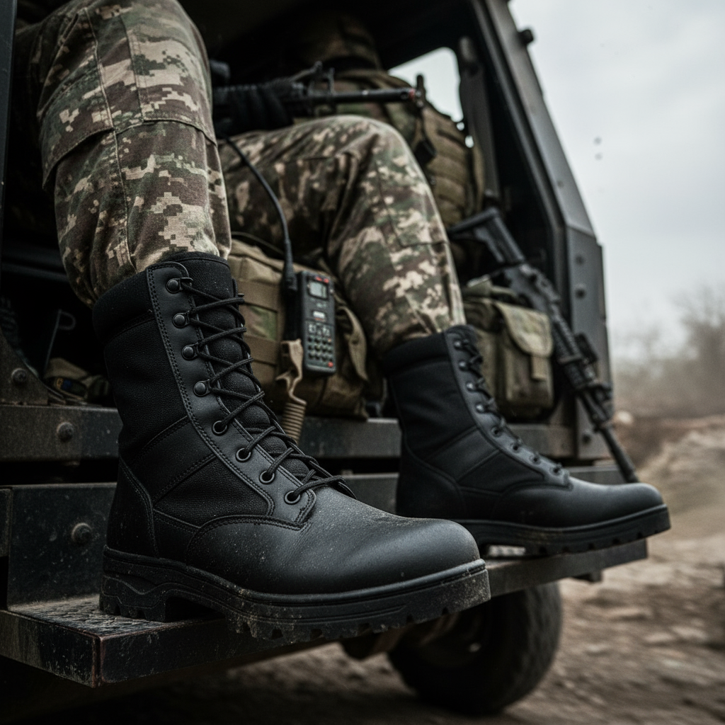 Bocanci Militari cu Talpă Cusută Integral – Shadow Forge Black
