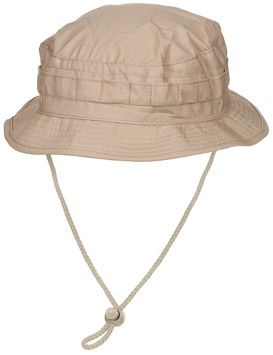 Boonie Hat Britanic SF Rip Stop Khaki MFH - Chin Strap, 65% Poliester