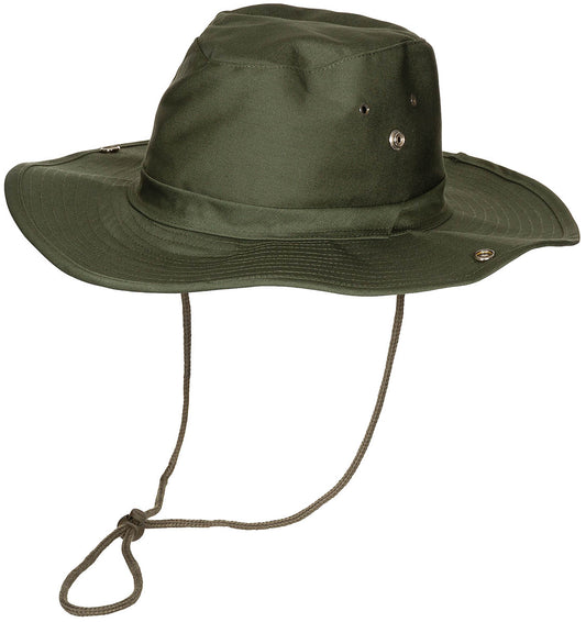 Boonie Hat Buschhut Oliv MFH - Bordură Pliabilă, Snur Bărbie