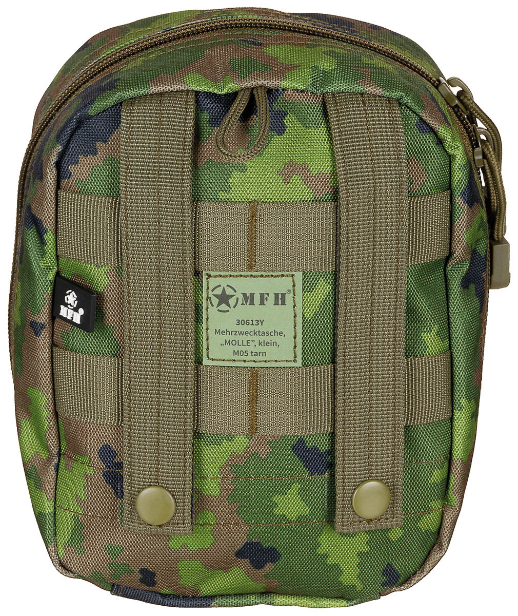 Borsetă MOLLE Multifuncțională, Mică M05 Camo MFH - Fermoar 2-way, Prindere MOLLE