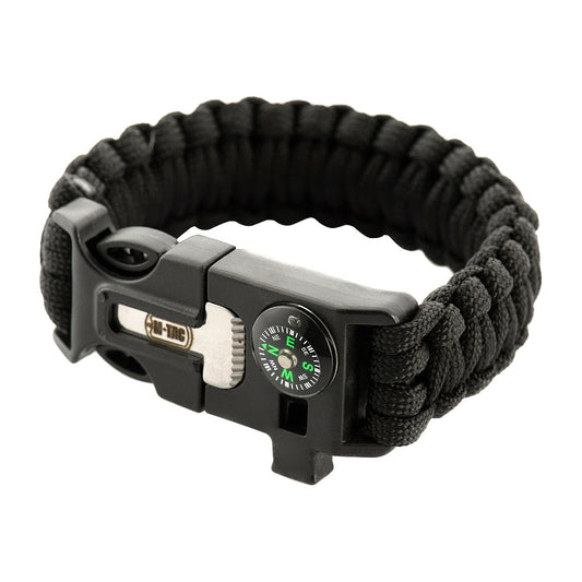 Brățară Paracord Supraviețuire M-Tac - Busolă, Amnar & Fluier Negru