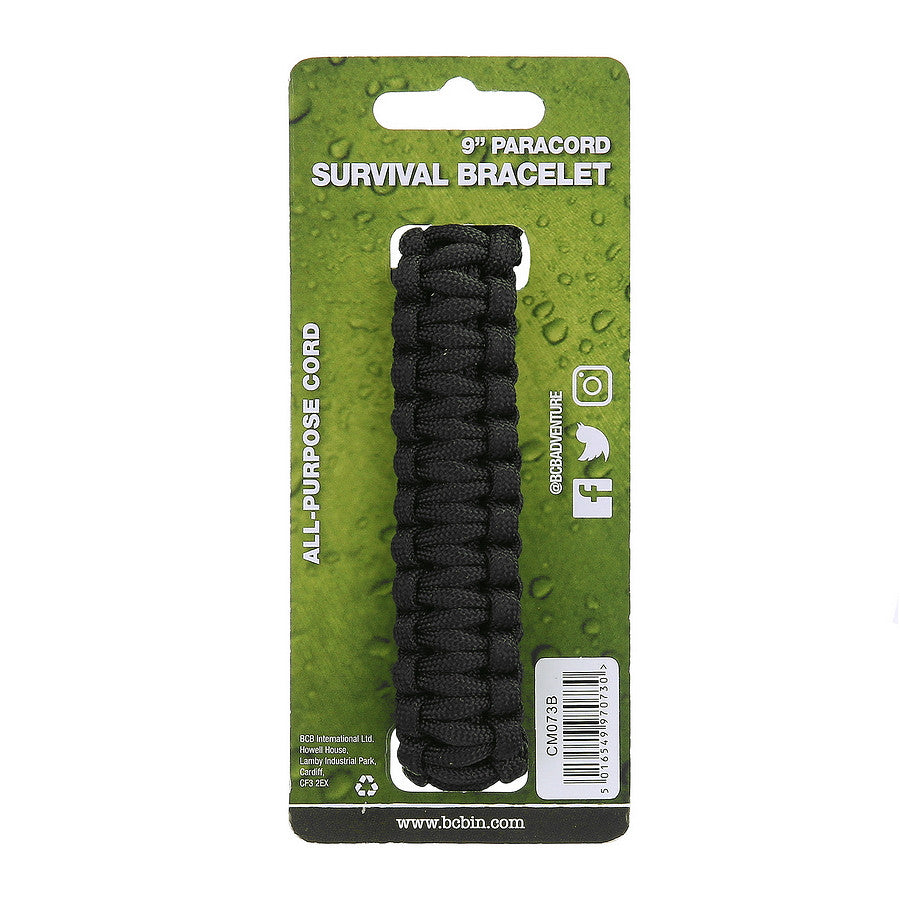 Brățară Paracord BCB 9 inch Negru - Esențială pentru Supraviețuire