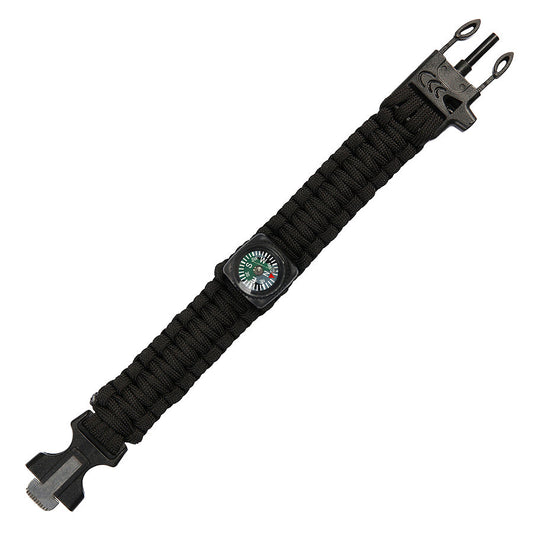 Brățară Paracord Survival Kompas 9 inch JYFPB03 Negru - Echipament Esențial Supraviețuire