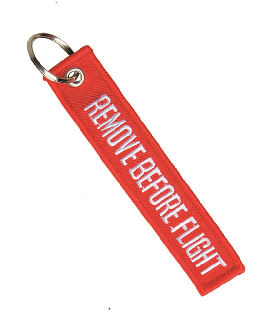 Breloc Mil-Tec Remove Before Flight – 13 cm, Roșu-Alb