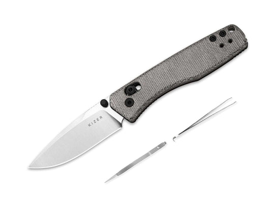 Briceag Aegis AEB-L Black Micarta Kizer- Cu penseta si scobitoare, Lama AEB-L
