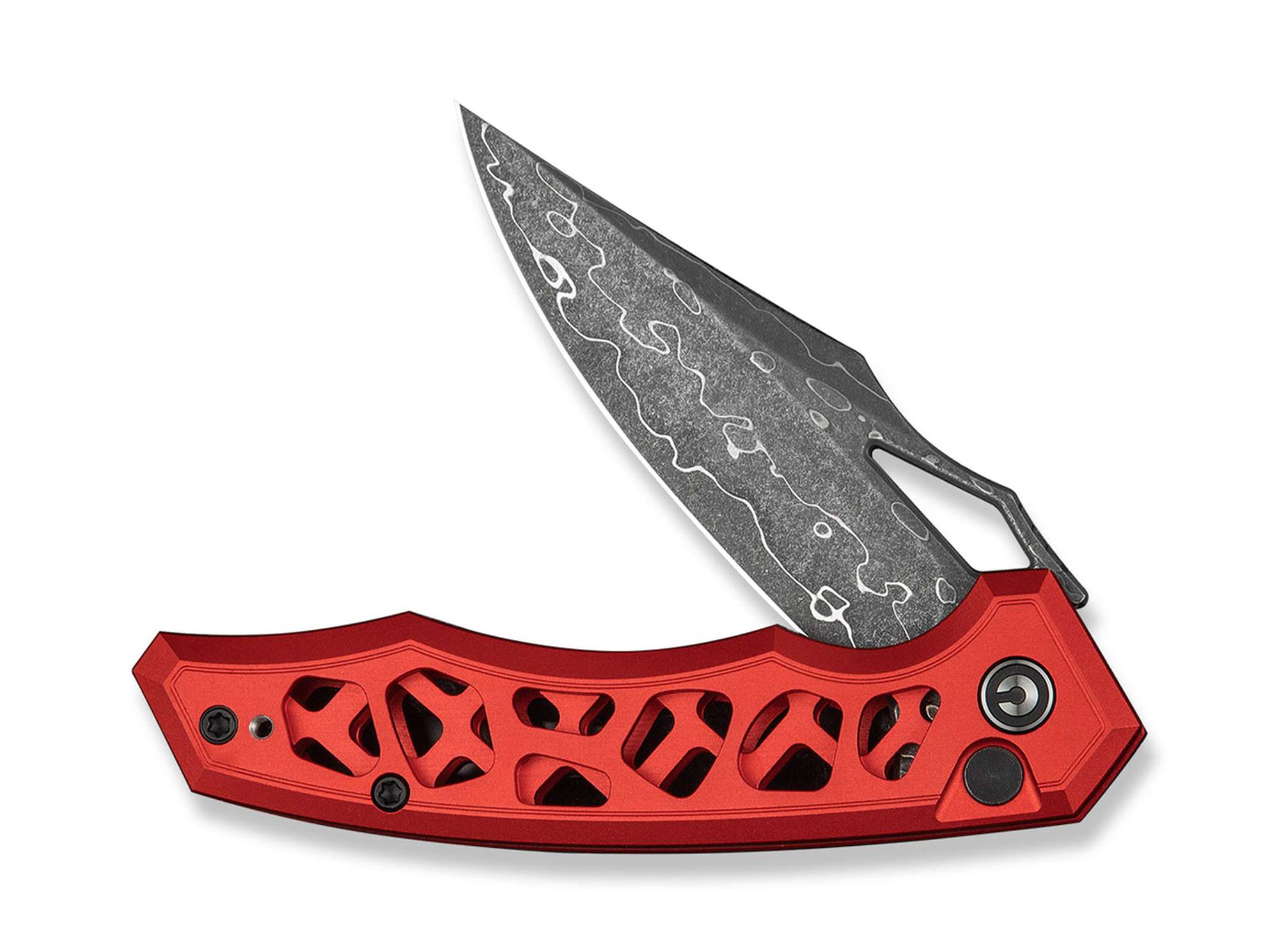 Briceag Anaaki Damascus Red Aluminum CIVIVI- Maner Aluminiu Rosu, Lama Damasc
