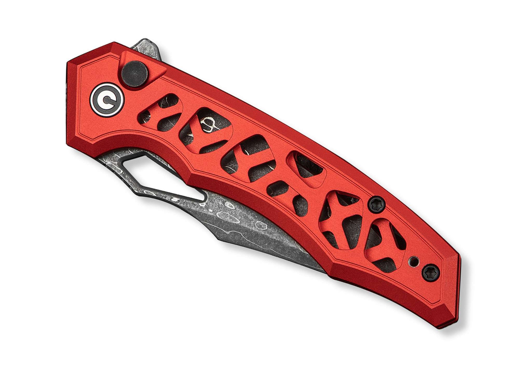 Briceag Anaaki Damascus Red Aluminum CIVIVI- Maner Aluminiu Rosu, Lama Damasc
