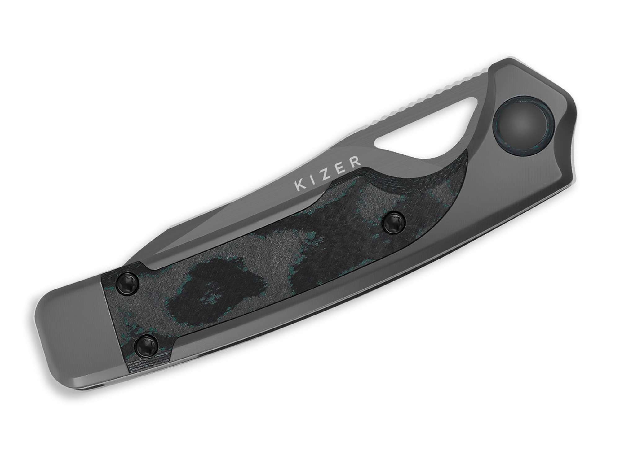 Briceag Ara S45VN Grey Ti Camo CF Brittany Blue Kizer- Lama S45VN, Maner Ti/CF