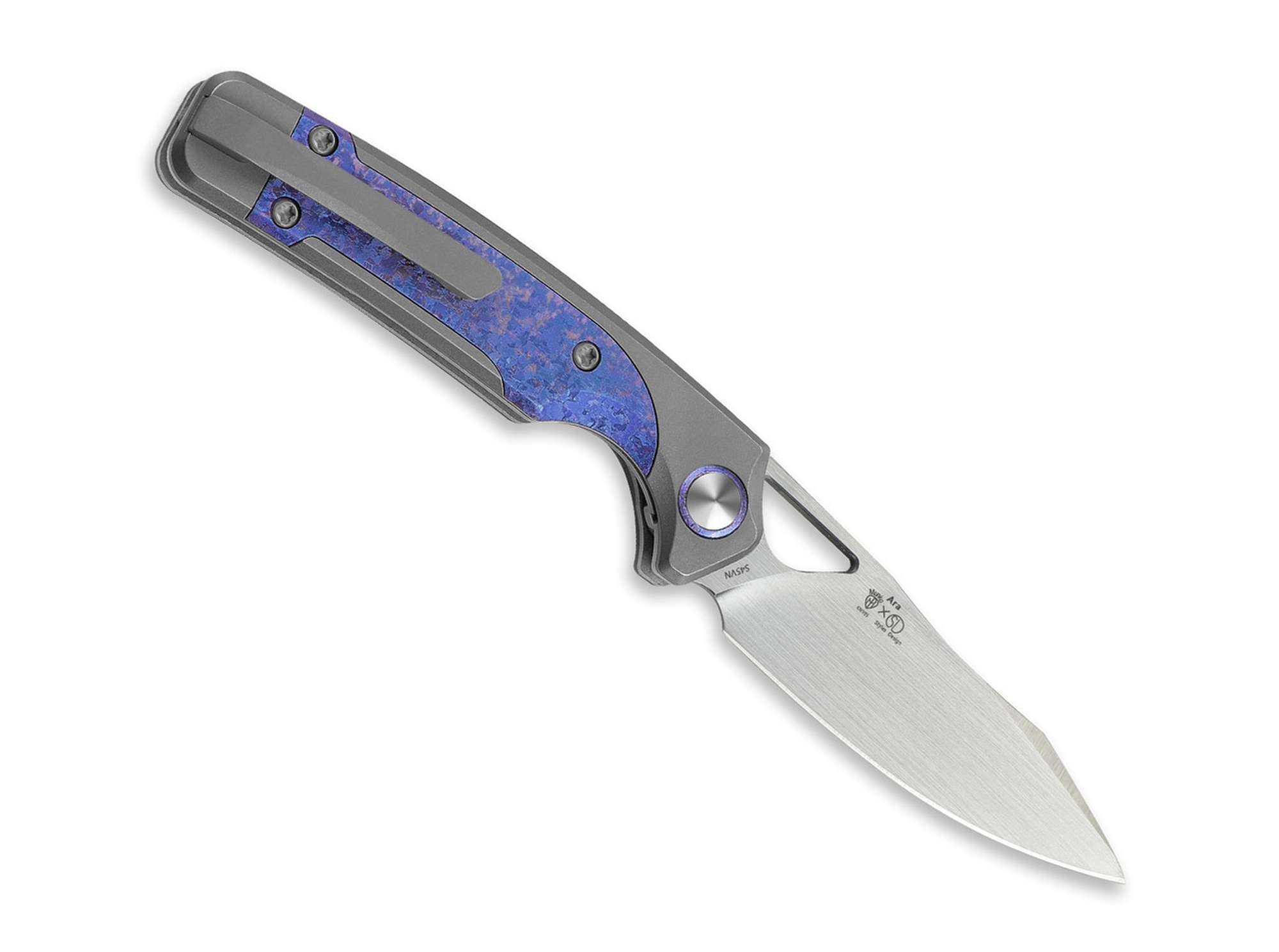 Briceag Ara S45VN Grey Ti Purple Snowflake Kizer- Lama S45VN, Maner Titan Gri