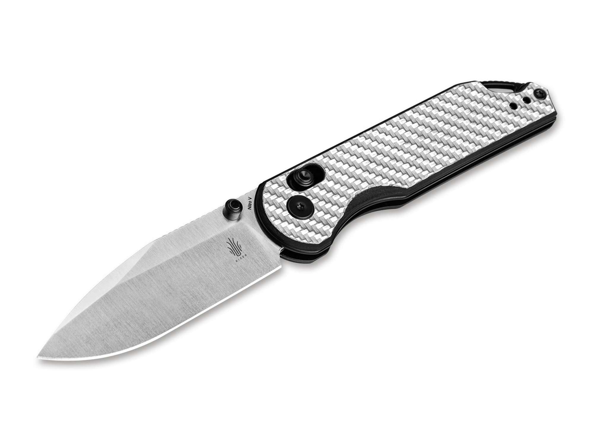 Briceag Assassin Nitro-V G10 CF Silver & Black Kizer- Lama Nitro-V, Maner G10 CF