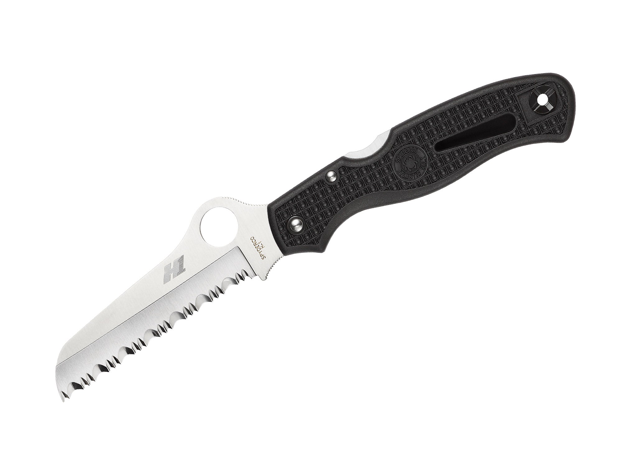 Briceag Atlantic Salt Black Serrated Spyderco- Lama Zimtata H2, Maner FRN Negru