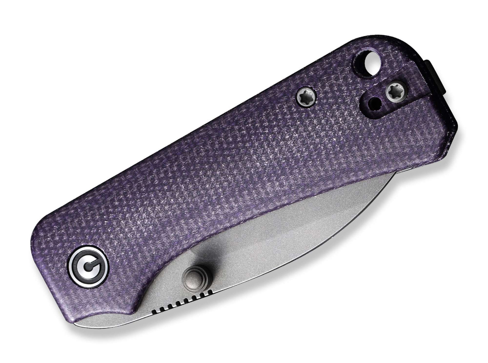 Briceag Baby Banter Wharncliffe Micarta Purple CIVIVI- Maner Micarta Mov, Lama Nitro-V