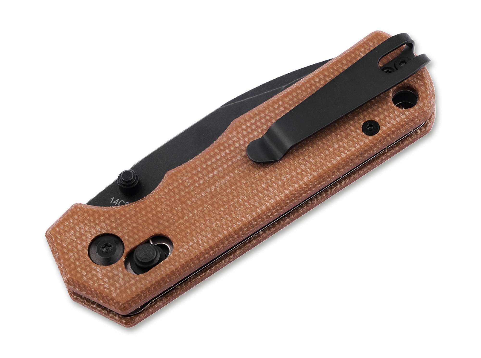 Briceag Böker Plus Rockstub Brown Micarta 2.0 – Cuțit EDC Compact 14C28N cu Crossbar Lock