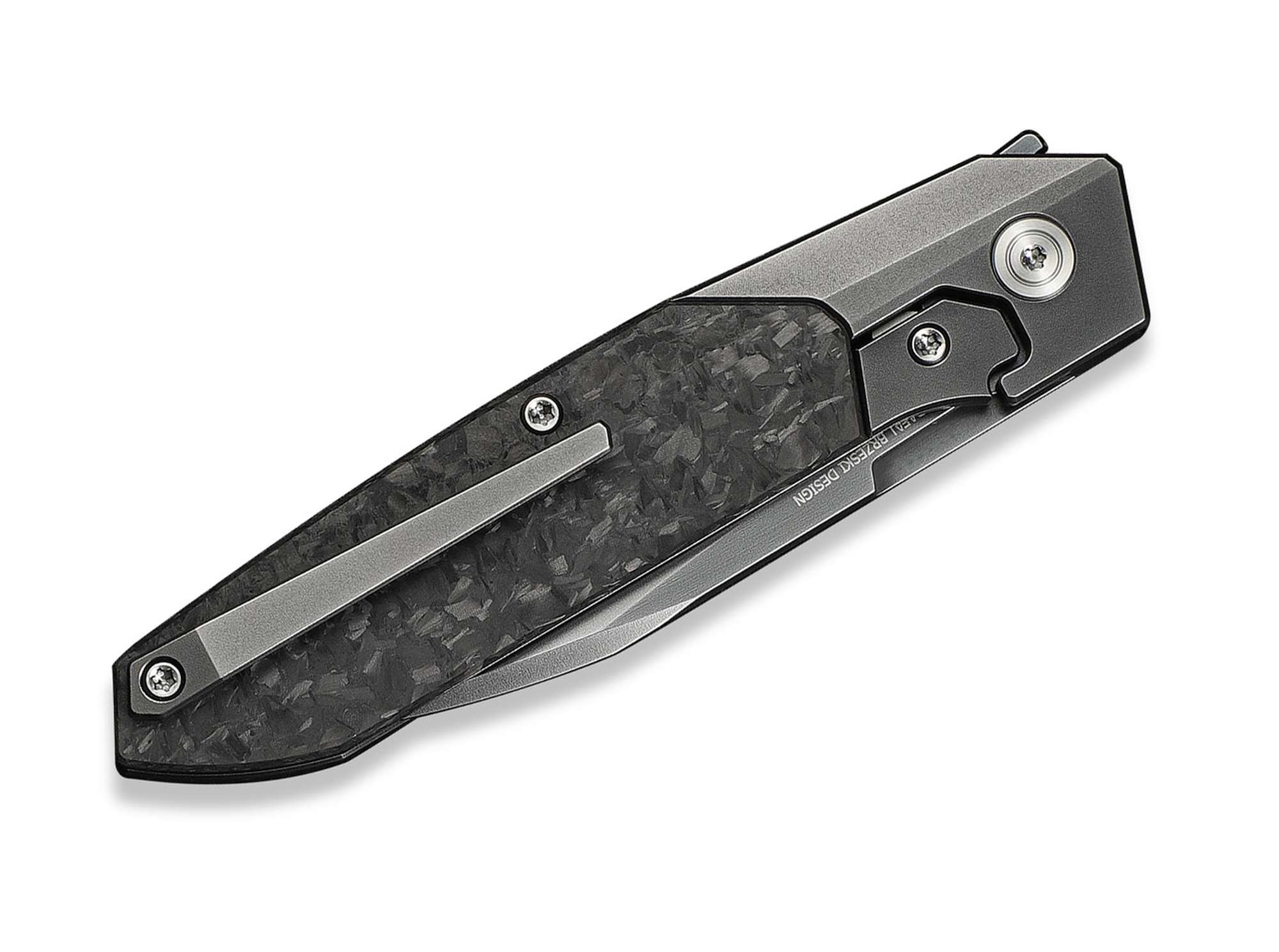 Briceag Brr15 M390 Gray Ti Shredded CF Polished Gray WE Knife- Lama M390, Flipper