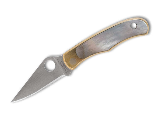 Briceag Bug Nickel Silver Abalone PlainEdge Spyderco- Maner Neusilber & Abalone, Lama Ascutita
