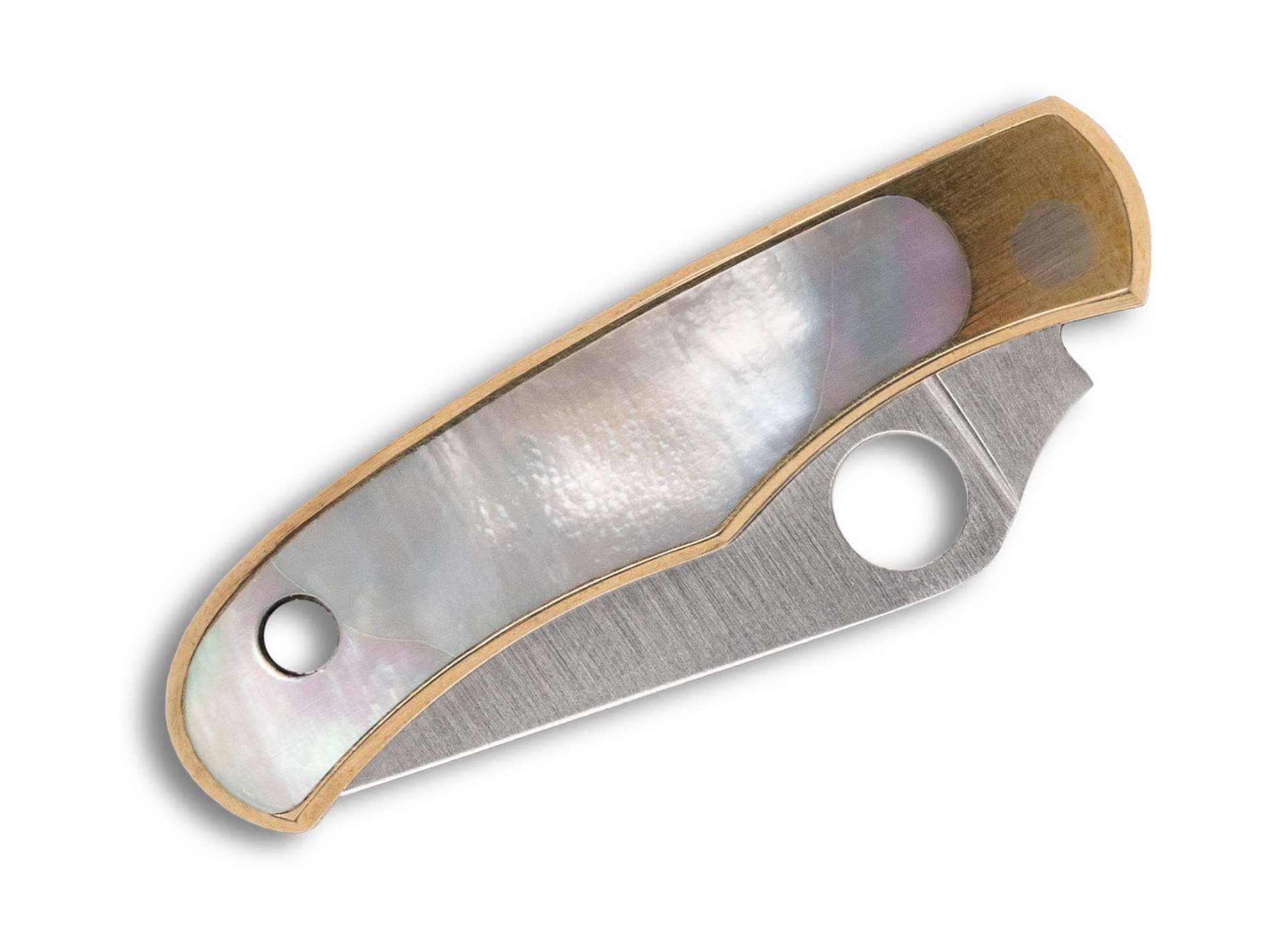 Briceag Bug Nickel Silver Abalone PlainEdge Spyderco- Maner Neusilber & Abalone, Lama Ascutita