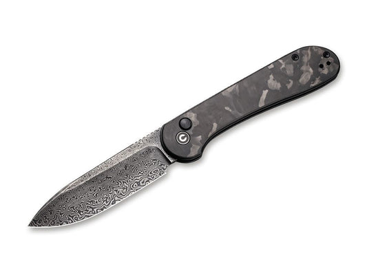 Briceag Button Lock Elementum Damascus CF CIVIVI- Lama Damasc, Maner Fibra Carbon