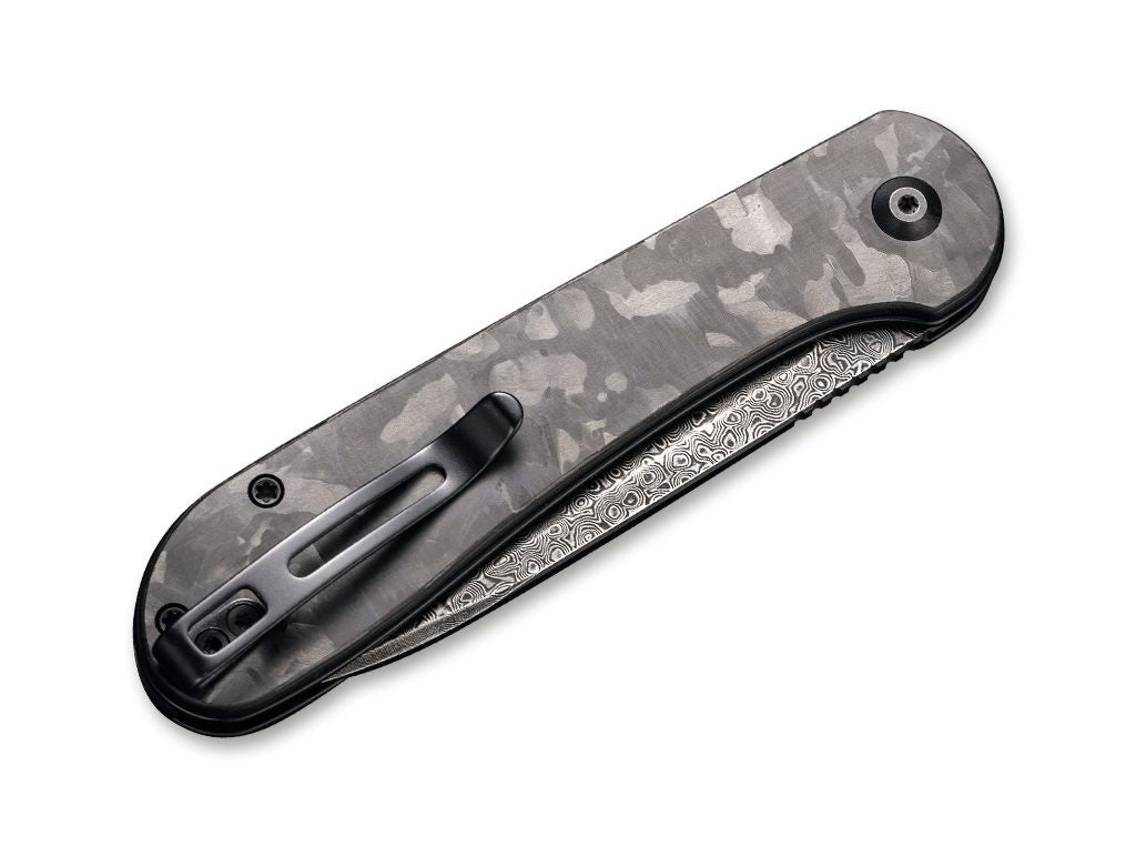 Briceag Button Lock Elementum Damascus CF CIVIVI- Lama Damasc, Maner Fibra Carbon