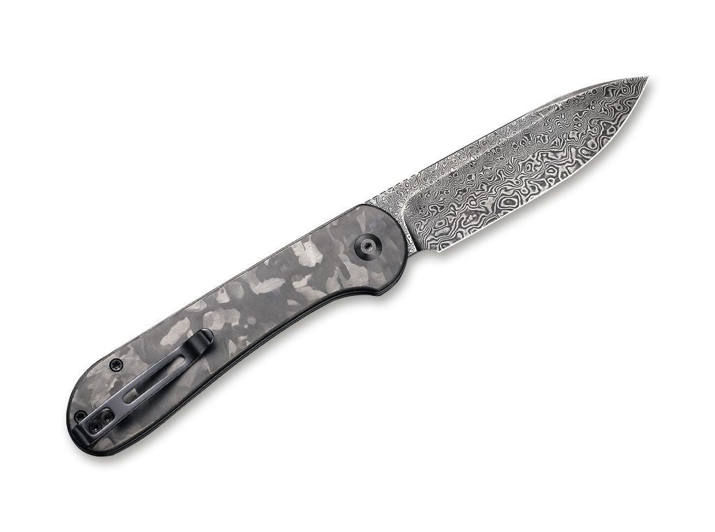Briceag Button Lock Elementum Damascus CF CIVIVI- Lama Damasc, Maner Fibra Carbon