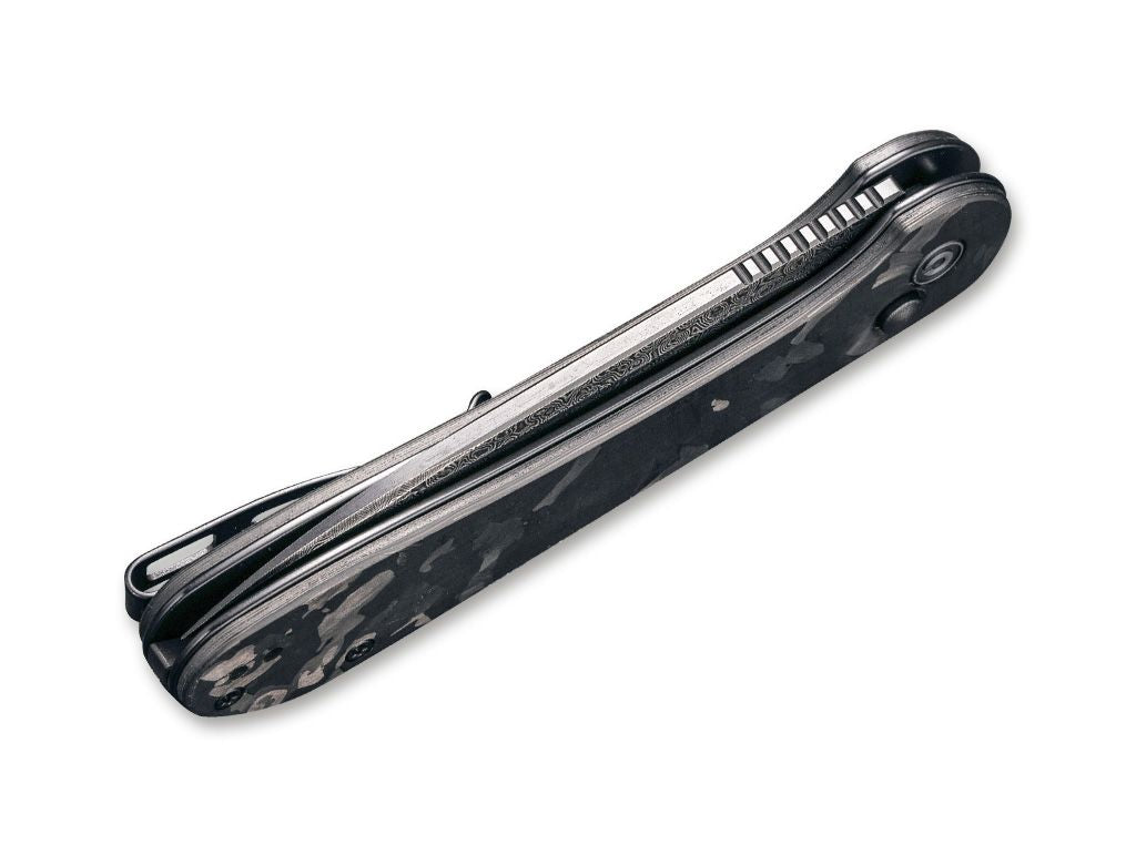 Briceag Button Lock Elementum Damascus CF CIVIVI- Lama Damasc, Maner Fibra Carbon