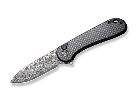 Briceag Button Lock Elementum II CF Damascus CIVIVI- Lama Damasc, Mecanism Button Lock