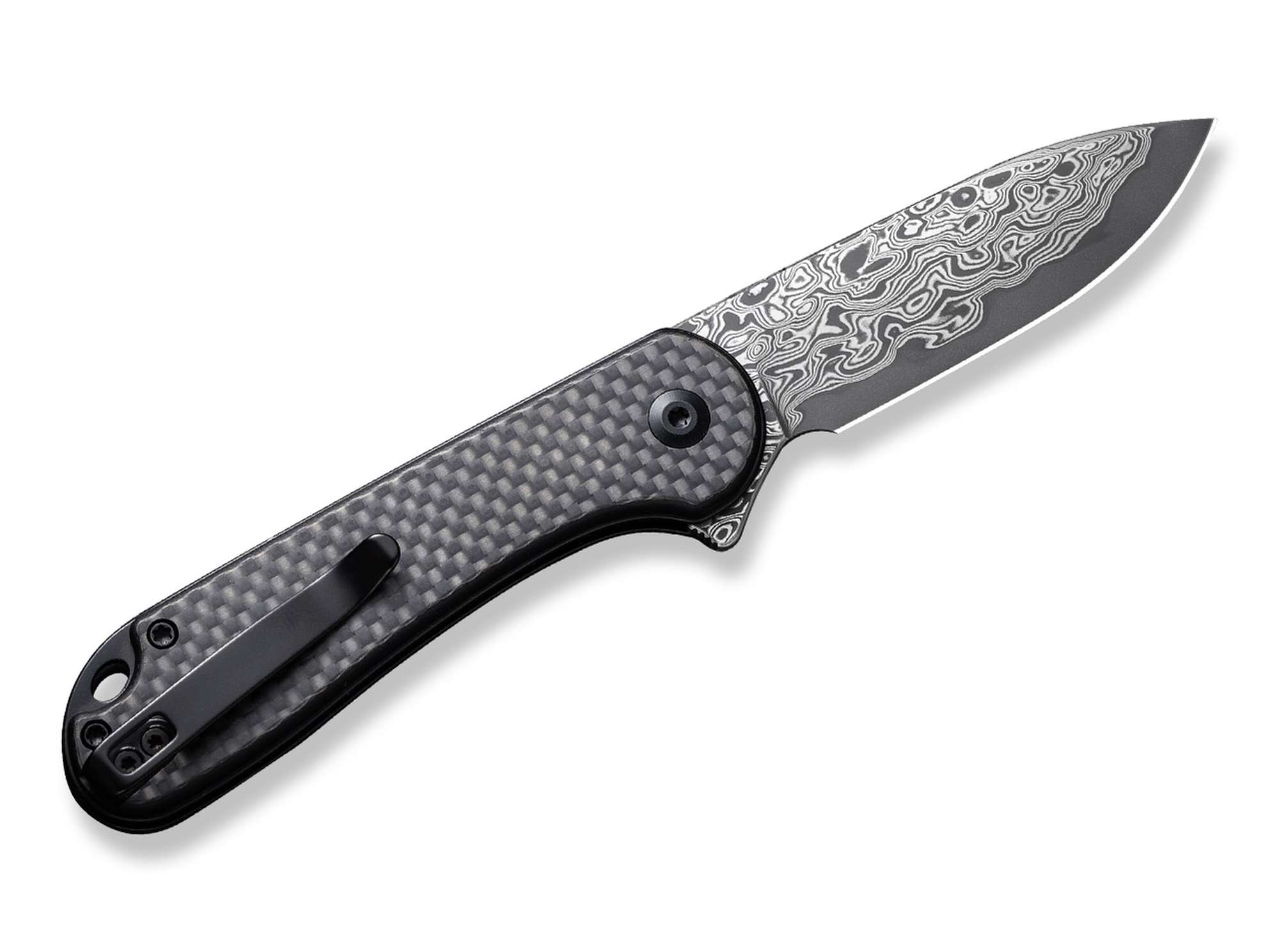 Briceag Button Lock Elementum II CF Damascus CIVIVI- Lama Damasc, Mecanism Button Lock