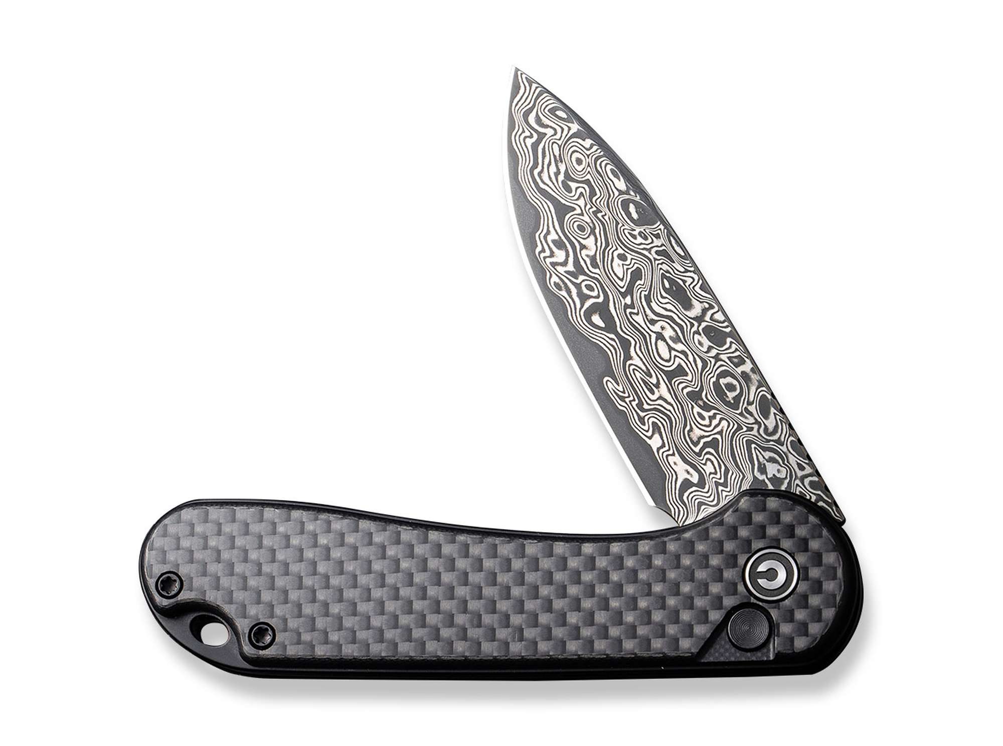 Briceag Button Lock Elementum II CF Damascus CIVIVI- Lama Damasc, Mecanism Button Lock