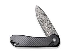 Briceag Button Lock Elementum II CF Damascus CIVIVI- Lama Damasc, Mecanism Button Lock