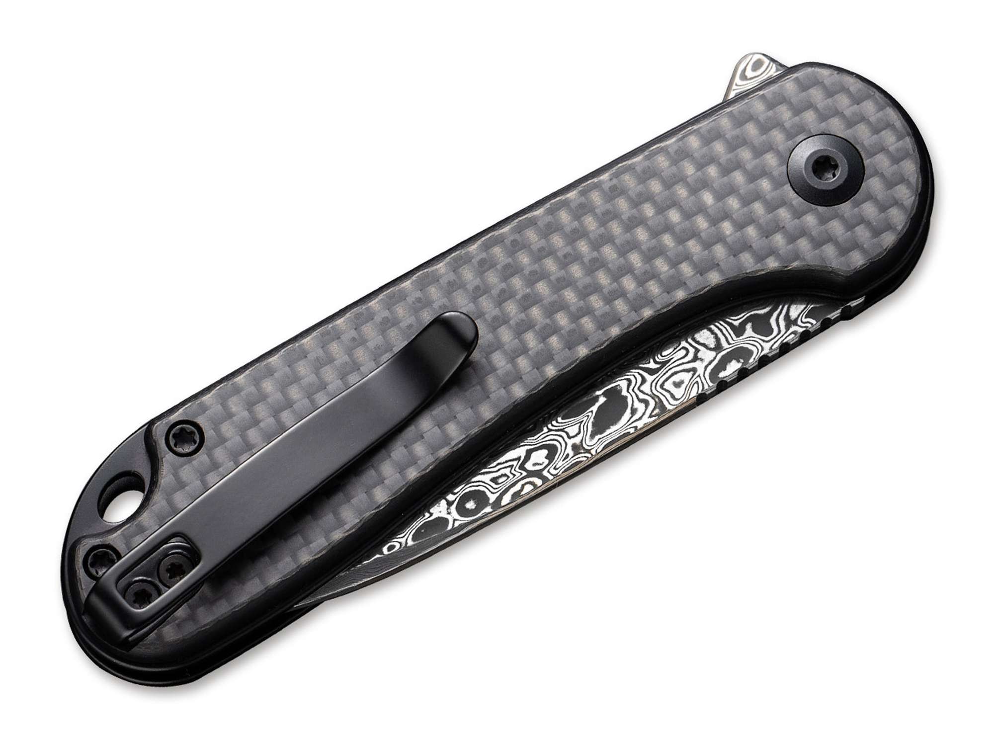 Briceag Button Lock Elementum II CF Damascus CIVIVI- Lama Damasc, Mecanism Button Lock