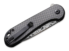 Briceag Button Lock Elementum II CF Damascus CIVIVI- Lama Damasc, Mecanism Button Lock
