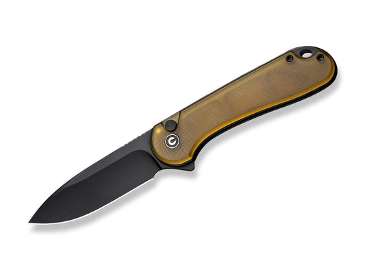 Briceag Button Lock Elementum II Ultem Amber & Black CIVIVI- EDC, Flipper