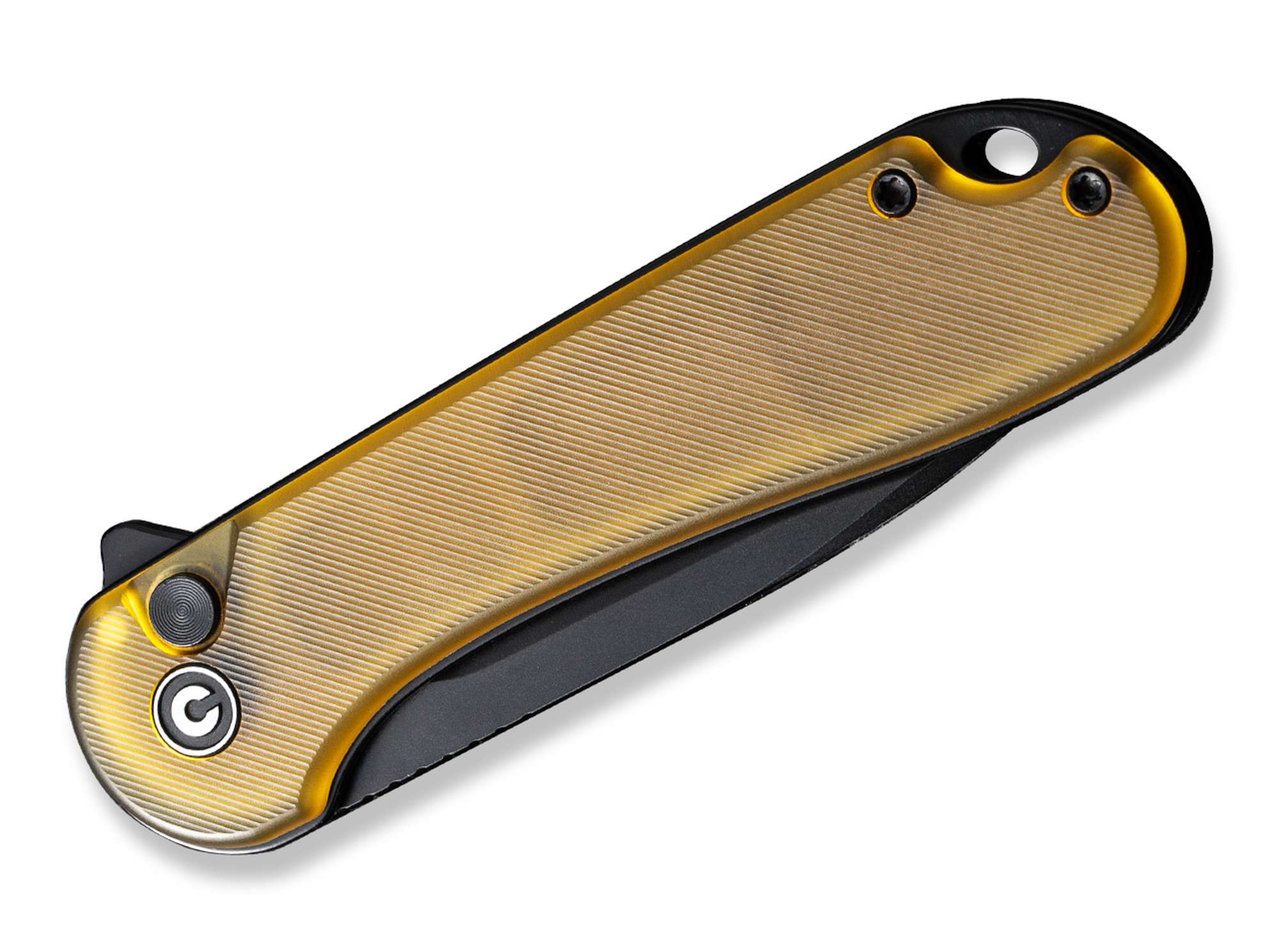 Briceag Button Lock Elementum II Ultem Amber & Black CIVIVI- EDC, Flipper