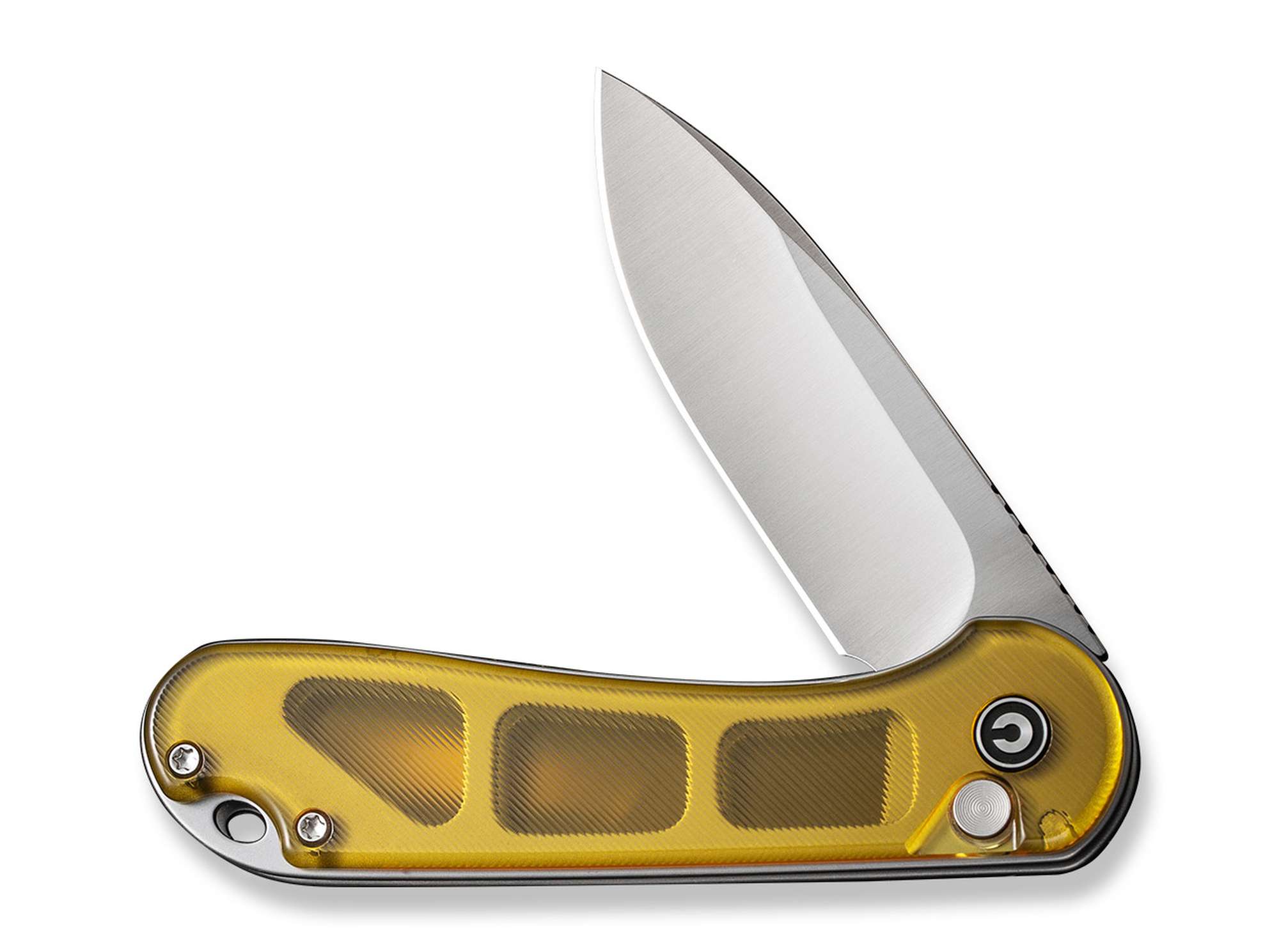Briceag Button Lock Elementum II Ultem Amber CIVIVI- Lama Nitro-V, Maner Ultem Ambra
