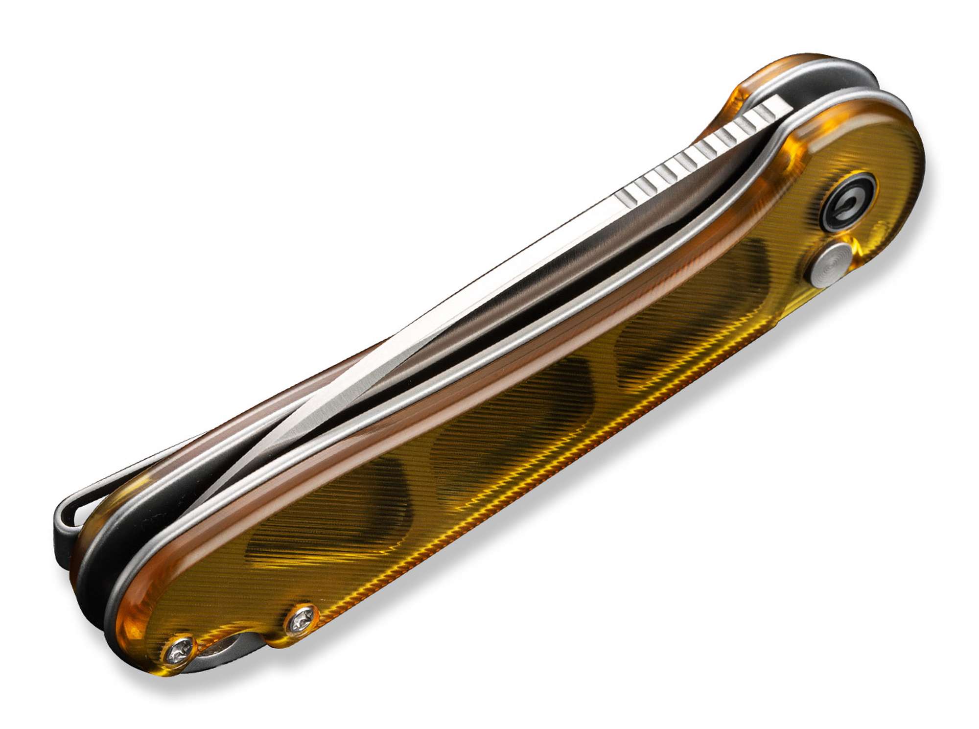 Briceag Button Lock Elementum II Ultem Amber CIVIVI- Lama Nitro-V, Maner Ultem Ambra