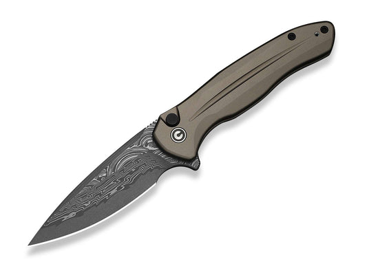 Briceag Button Lock Kitefin Damascus Brownish Grey Aluminum CIVIVI- Elegant, EDC