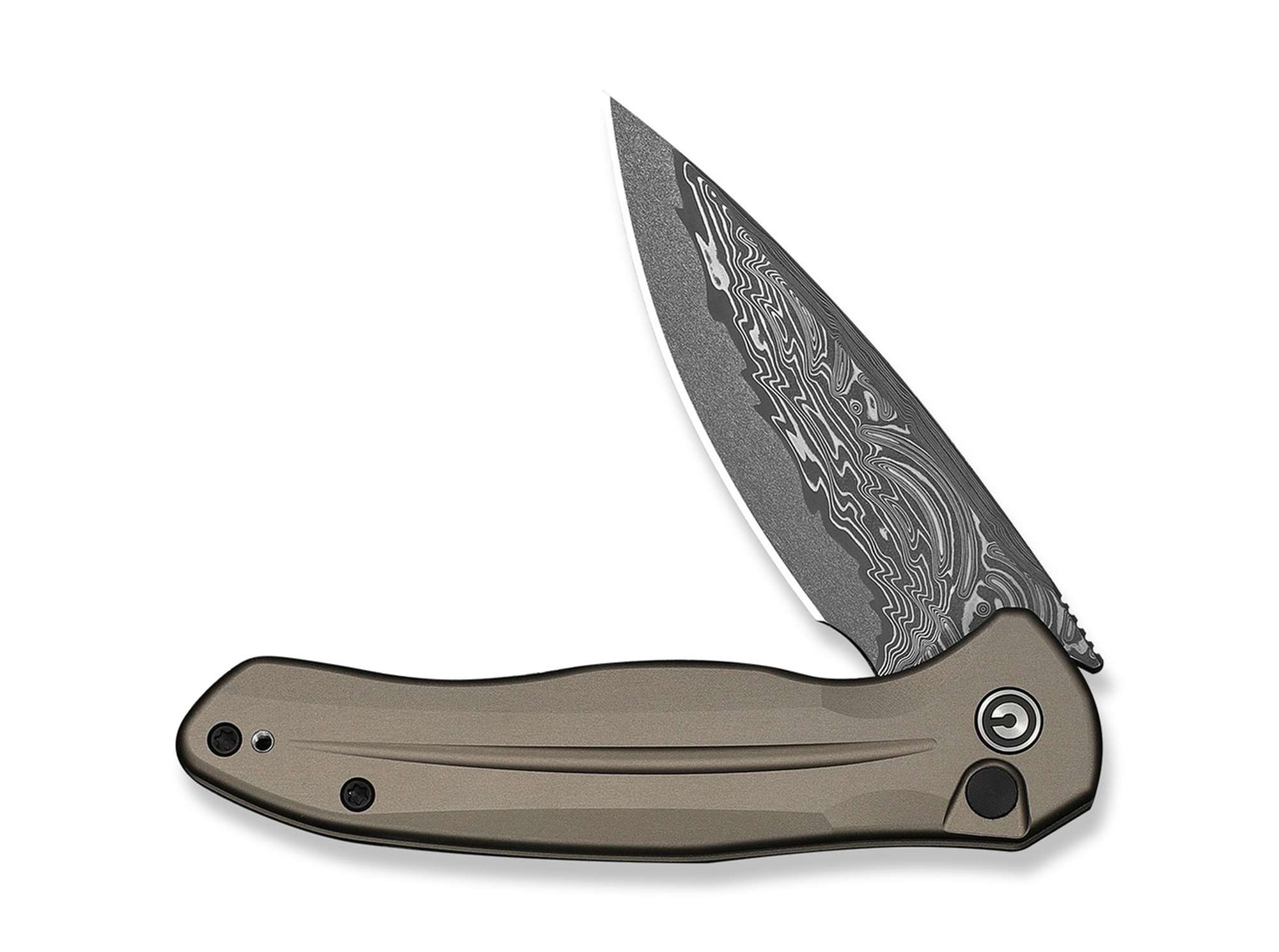 Briceag Button Lock Kitefin Damascus Brownish Grey Aluminum CIVIVI- Elegant, EDC
