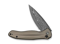 Briceag Button Lock Kitefin Damascus Brownish Grey Aluminum CIVIVI- Elegant, EDC