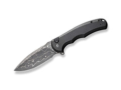 Briceag Button Lock Praxis Aluminum Black Damascus CIVIVI- Lama Damasc, Button Lock