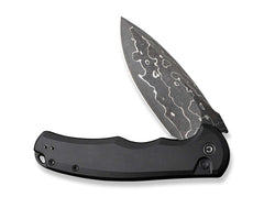 Briceag Button Lock Praxis Aluminum Black Damascus CIVIVI- Lama Damasc, Button Lock