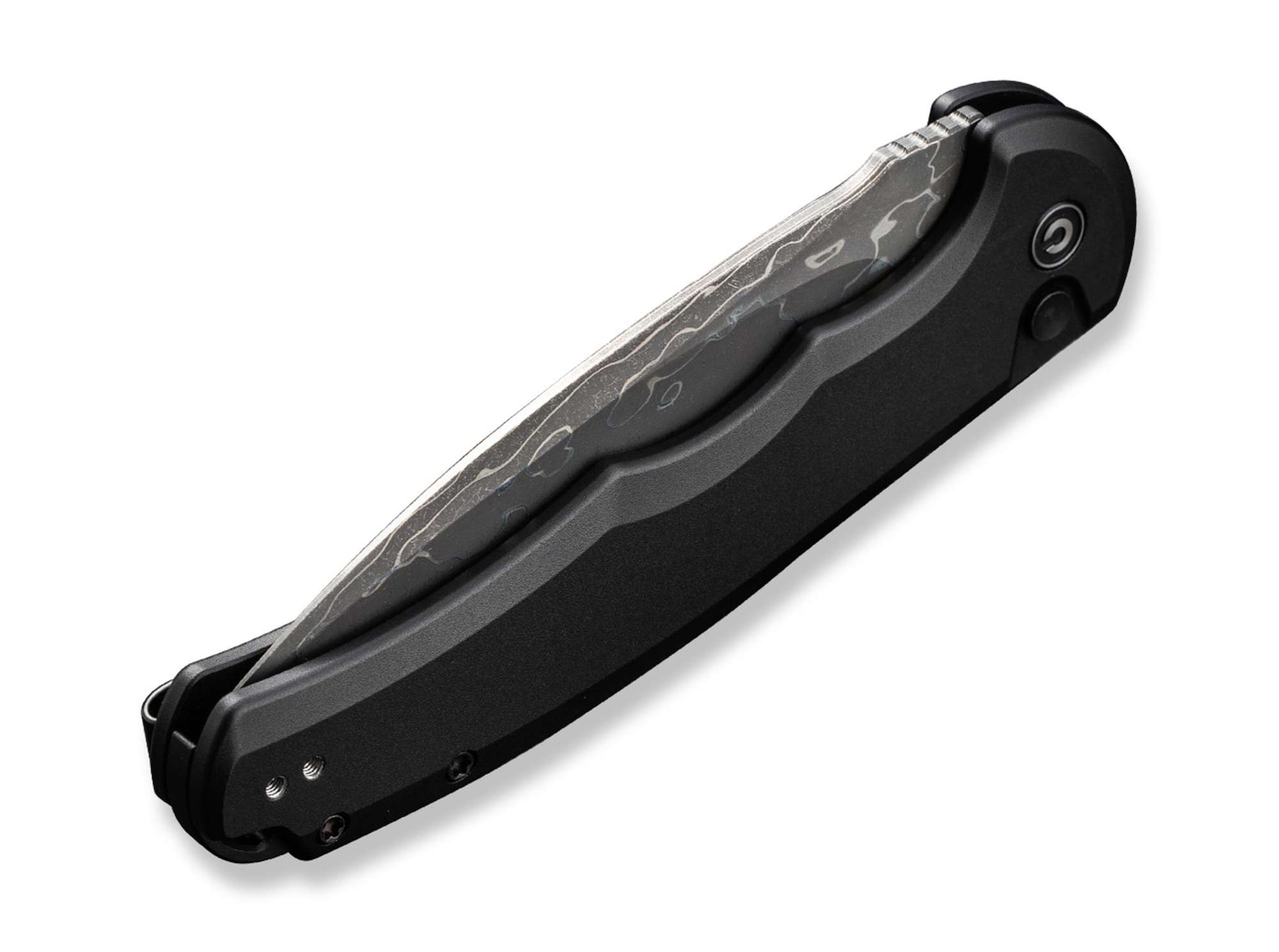 Briceag Button Lock Praxis Aluminum Black Damascus CIVIVI- Lama Damasc, Button Lock