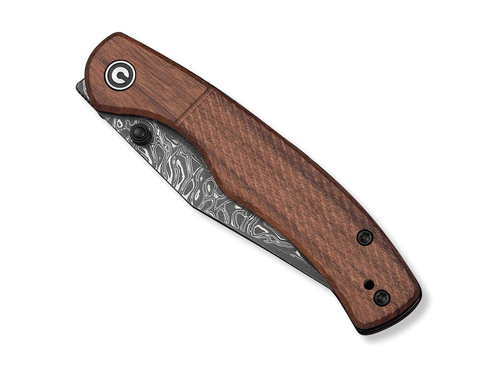 Briceag Clingman Damascus Guibourtia CIVIVI- Lama Damasc, Maner Lemn Guibourtia