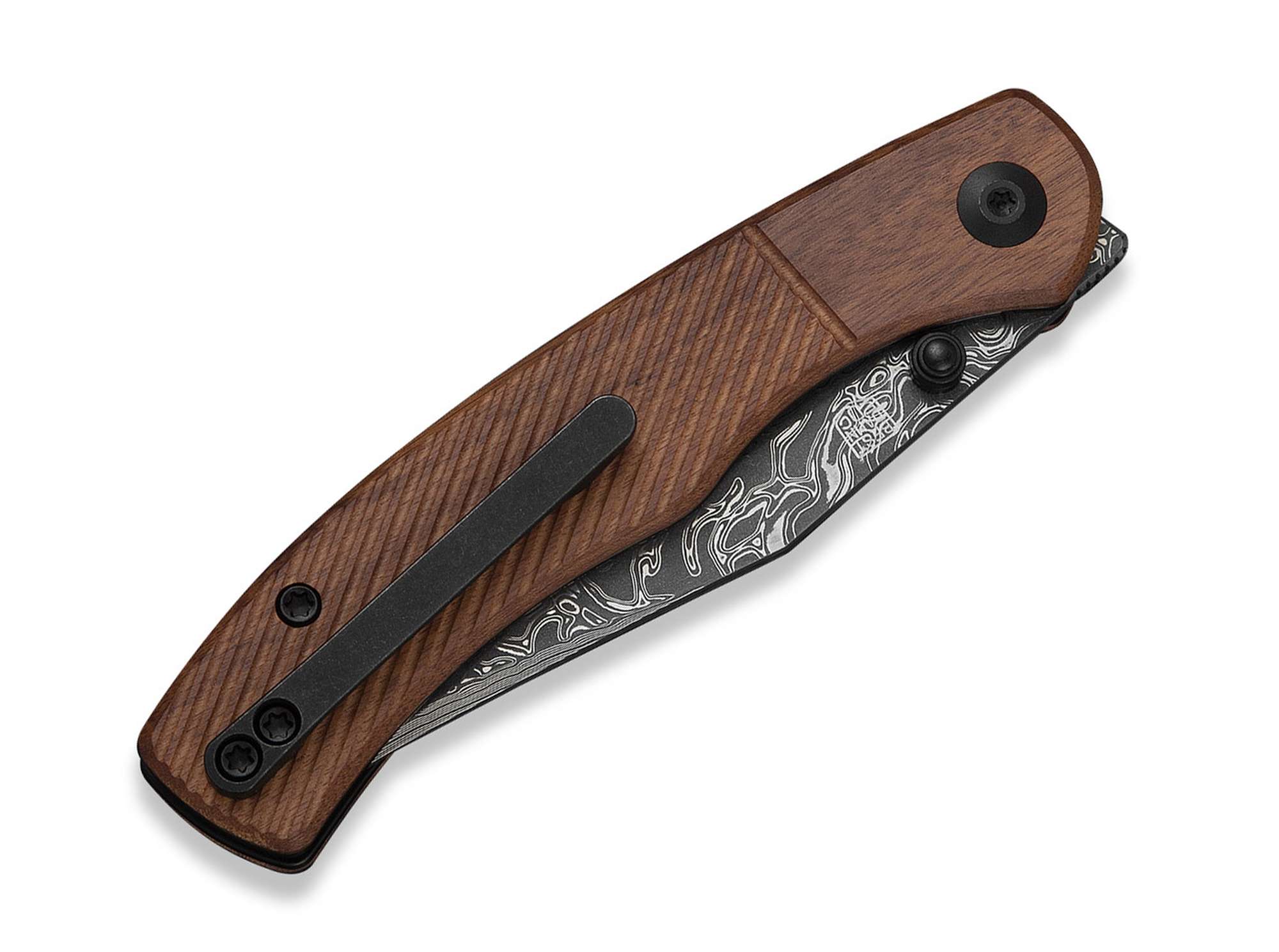 Briceag Clingman Damascus Guibourtia CIVIVI- Lama Damasc, Maner Lemn Guibourtia