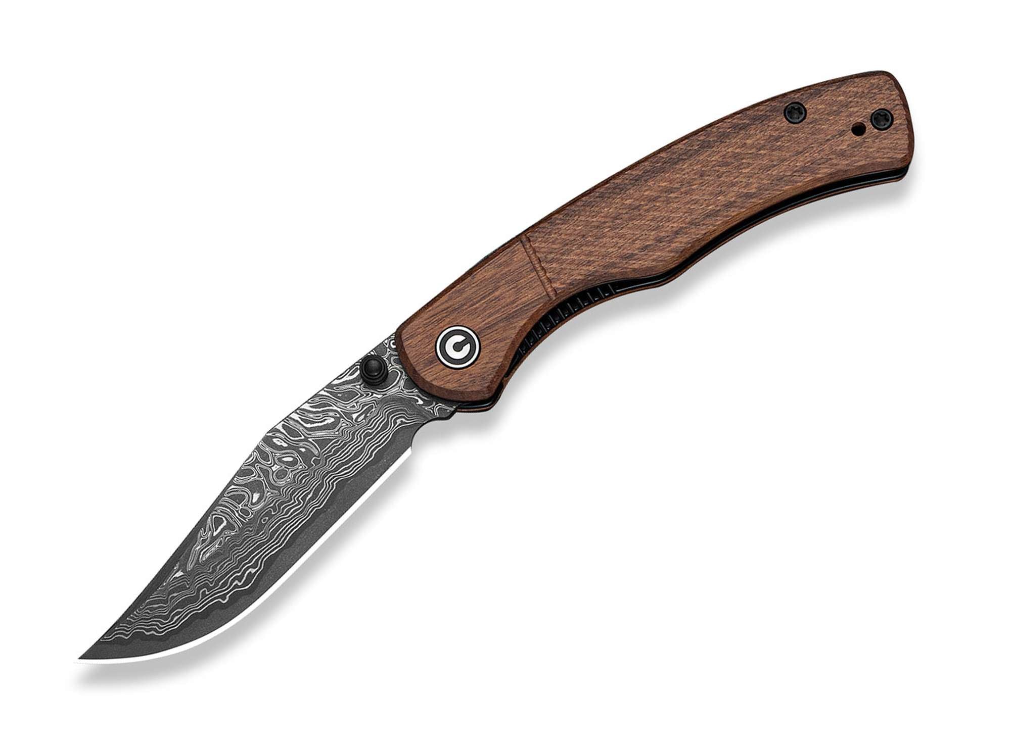Briceag Clingman Damascus Guibourtia CIVIVI- Lama Damasc, Maner Lemn Guibourtia