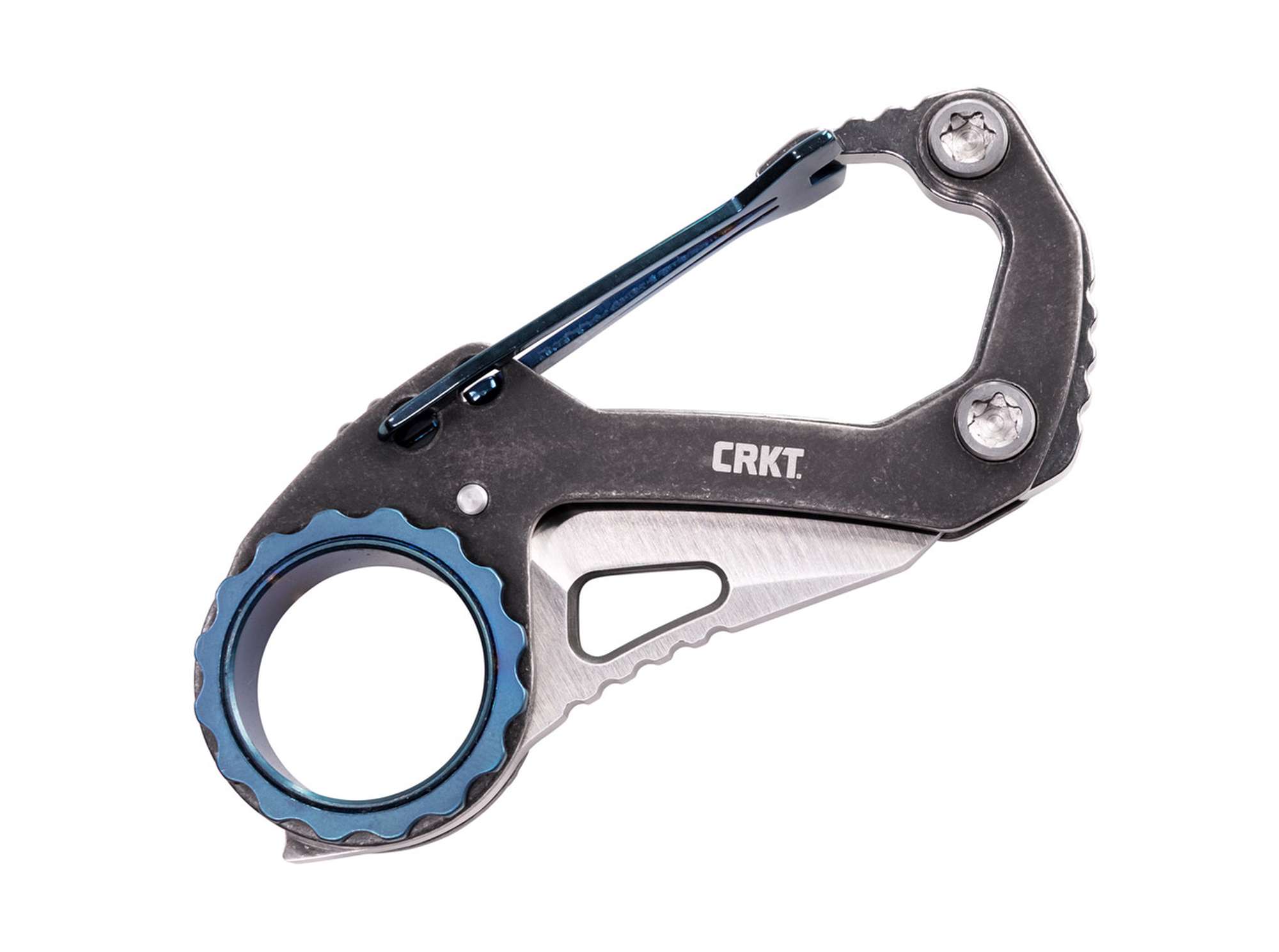 Briceag Compano Sheepfoot CRKT- Funcție Carabiner, Maner Oțel Stonewash