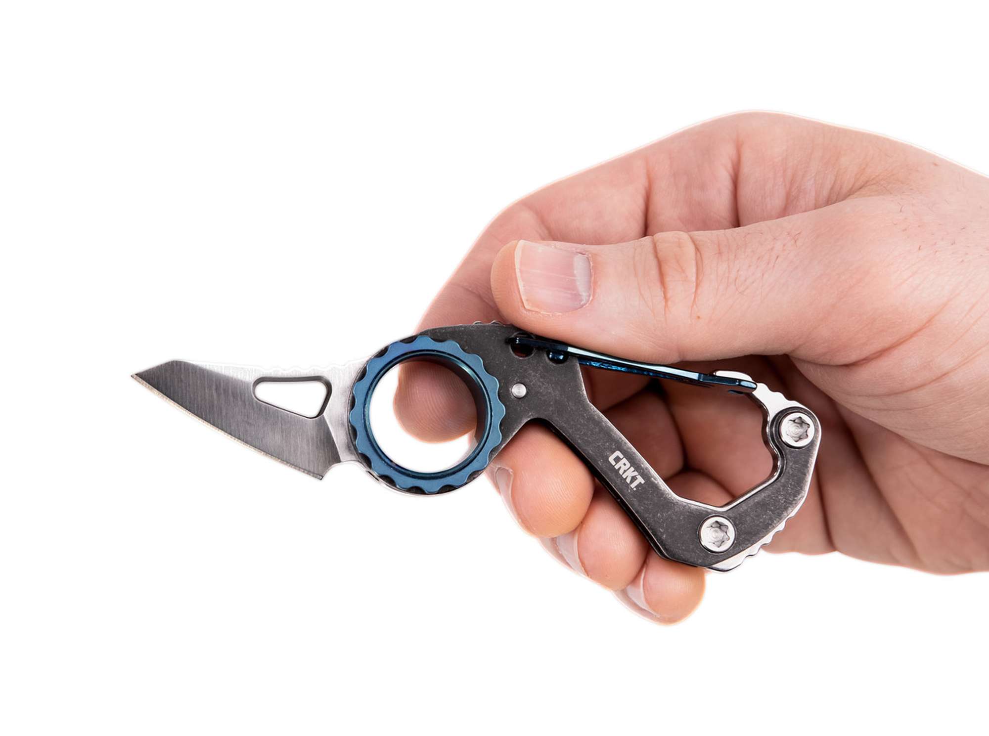 Briceag Compano Sheepfoot CRKT- Funcție Carabiner, Maner Oțel Stonewash