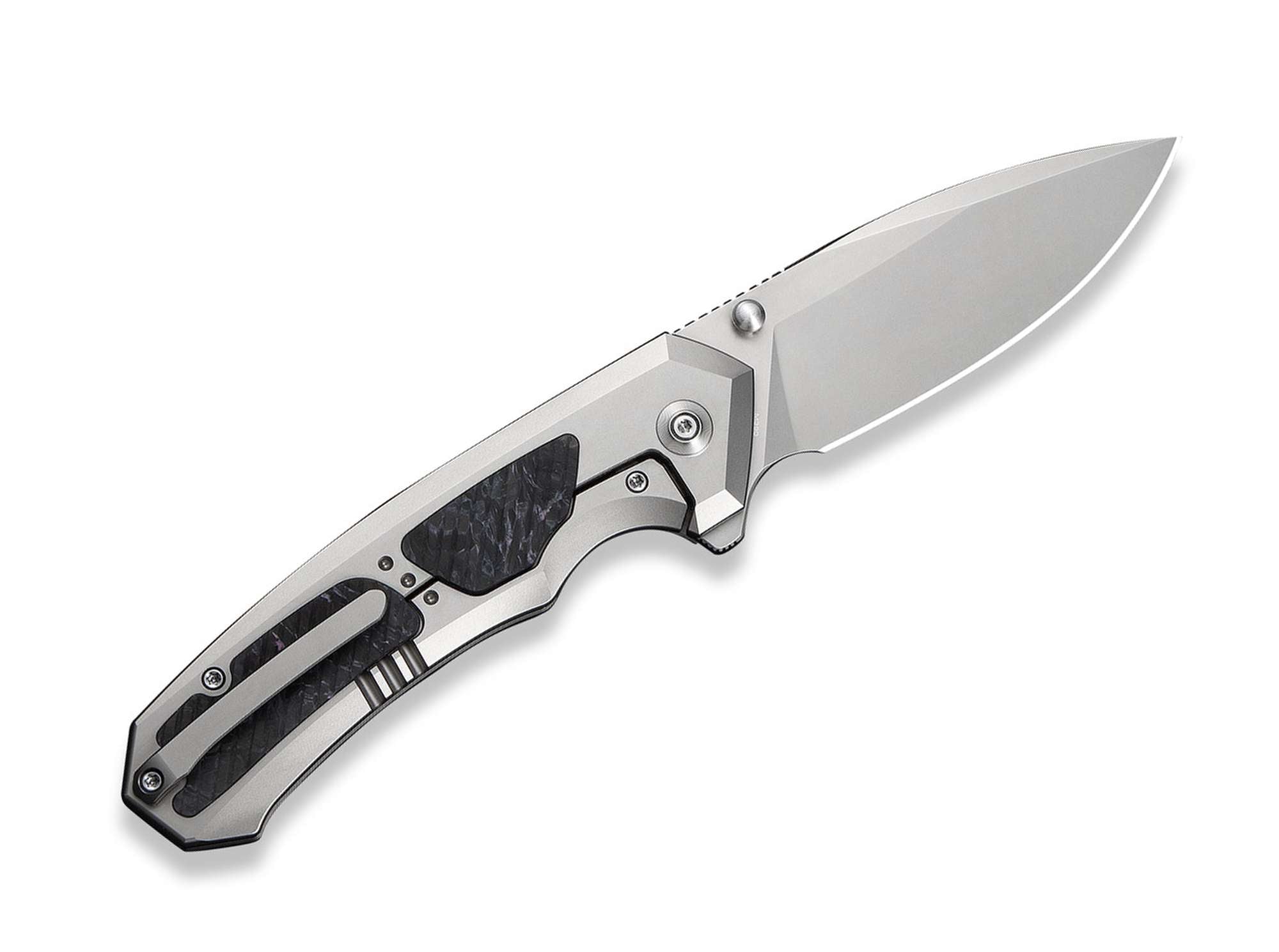 Briceag Corwyn M390 Gray Ti Black & Pink CF WE Knife- Lama M390, Deschidere Fluida
